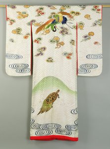 饰有鹤和龟的内阁婚礼长袍（纺织品） 作者 学校日语