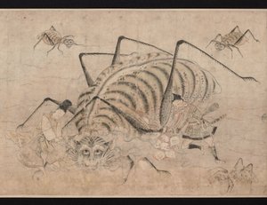 Yorimitsu tue Tsuchigumo（妖怪）（Yoriitsu 杀死土居云）卷轴细节 Tsuchigumo no Soshi Emaki - 佚名作品，纸面水彩画
