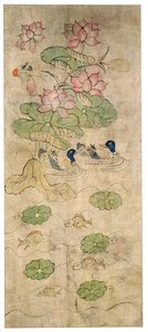 八折屏风中的一块画板（纸张上的天然颜料） 作者 学校韩语