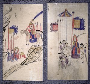 一幅描绘三国故事的八折屏风（纸质天然颜料） 作者 学校韩语