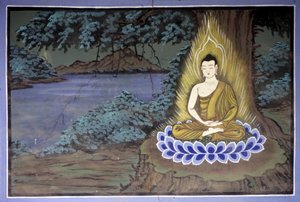 佛祖的生活。冥想中的佛陀--韩国水原地区龙珠寺。 作者 学校韩语