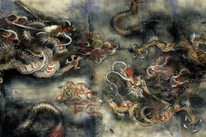 龙，Pongwon，首尔，韩国佛教寺庙的装饰。 作者 学校韩语