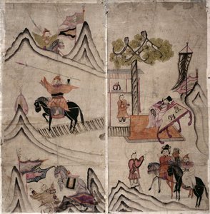 描绘 "三国演义 "的八折屏风两幅（纸质天然颜料） 作者 学校韩语