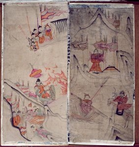 描绘 "三国演义 "的八折屏风两幅（纸质天然颜料） 作者 学校韩语