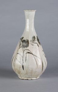 朝鲜王朝（陶瓷），带有菊花和房屋设计的花瓶 作者 学校韩语