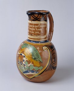 民间艺术：来自墨西哥的彩绘和涂漆赤土陶器的 pulque jar（龙舌兰酒）。 1972 年巴塞洛内特河谷博物馆（阿尔卑斯上普罗旺斯）