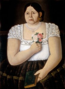手捧玫瑰花束的普埃布拉土著妇女肖像（绘画）