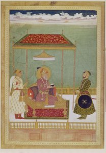 Shah Aurangzeb与一个男人（可能是Ashraf Khan）的肖像，十八世纪初（不透明的水彩，墨水和金色在纸上）