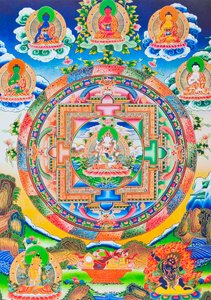 金刚萨埵，曼陀罗，描绘无始无终的自创密教佛陀与般若智慧永恒相拥（布面水粉画）