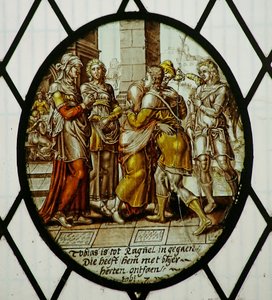 Roundel: Tobias arrives at Ecbatana (stained glass) 作者 学校荷兰语