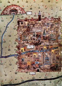土耳其埃尔泽鲁姆地图，约1600年（彩色平印）。