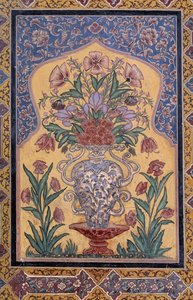 花瓶，巴基斯坦旁遮普省拉合尔瓦齐尔汗清真寺（17 世纪）的装饰细节