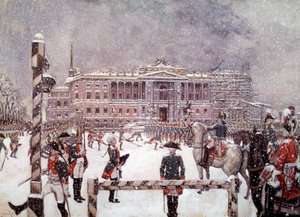 俄罗斯皇帝保罗一世（1754-1801）在米哈伊洛夫斯克宫前的阅兵式。俄罗斯学校 作者 学校俄语