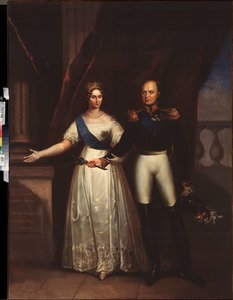 亚历山大一世皇帝（1777-1825 年）与他的妻子（伊丽莎白-阿列克谢耶夫娜，后为巴登的路易丝-奥古斯塔公主）的肖像。 作者 School Russian