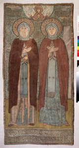 Saint Pierre et Sainte Fevronia de Mourom 王子（穆罗姆的圣彼得和费夫罗尼亚）--俄罗斯大师的教会刺绣，丝绸和金银线，帆布