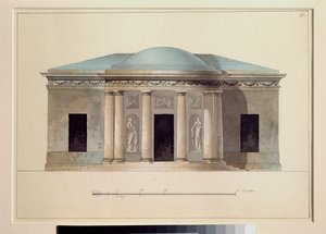 音乐厅。俄罗斯大师的作品，纸上水彩画，约 1826 年。圣彼得堡察尔科耶塞洛国家露天博物馆。 作者 学校俄语