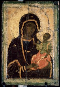 "Vierge Hodegetria (Hodigitria)" 俄罗斯石刻。木板绘画，1360 年。莫斯科国立特列季亚科夫美术馆 作者 学校俄语