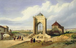 从 Cruz del Campo 欣赏塞维利亚市的景色（彩色平版印刷） 作者 学校西班牙语