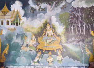 描绘佛祖生平场景的壁画，Wat Phra That Doi Suthep 寺