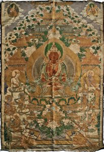 Amitabha (bouddha de la terre pure) - Peinture tibetaine, pigments et or sur tissu, fin du 19eme siecle, 74x51 cm - (Amitayus Buddha Thangka, Tibetan culture, Pigments and gold on textile, End of 19e cen) - 私人收藏 作者 藏族学校