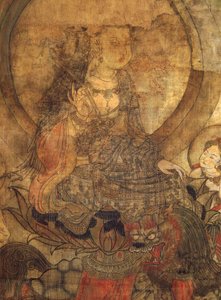 藏族文化：文殊菩萨（manjusri）。水墨在丝绸上，尺寸：96x60 作者 藏族学校