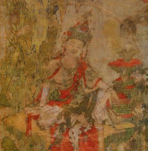 藏文化：水月观音（观音）。 丝绸上的蛋彩画，尺寸：101,5x59,5，12 世纪初，圣彼得堡国立冬宫 作者 藏族学校