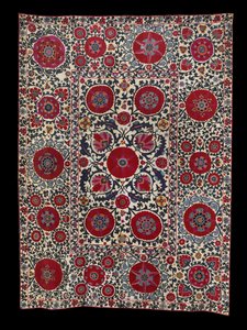 Shakhrisyabz Suzani，c。 1800（棉底上的丝绸刺绣） 作者 乌兹别克学校