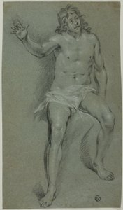 男性裸体坐像（正面）；手和男孩头部素描（背面） 作者 伦勃朗·范·莱恩学校