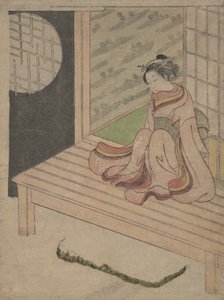 一个年轻的女人坐在房子的英格瓦上，约1765年，约1765年。 作者 铃木春信学校
