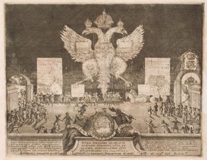1704年1月1日在莫斯科，在占领瑞典堡垒Nyenskans的情况下放烟花 作者 肖内贝克