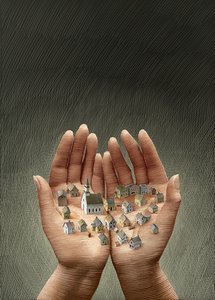 我们的小镇》，2013 年（刮画板，数码上色） 作者 