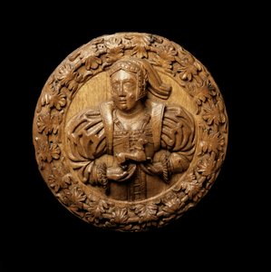 Roundel，被认为代表玛格丽特·都铎（Margaret Tudor），来自斯特灵城堡（Stirling Castle）的国王存在室（Kings Presence Chamber）的天花板，1540年（橡木）