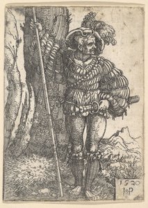 站在树旁的兰斯奎奈，1520年。 作者 塞巴尔德·比哈姆