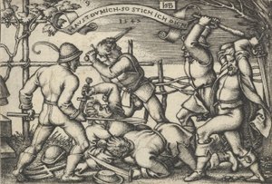 农民的争吵，出自《农民的盛宴或十二个月》，1547年。 作者 塞巴尔德·比哈姆
