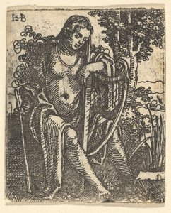 拿着竖琴的女人，1520-25。 作者 塞巴尔德·比哈姆