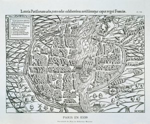 巴黎城市规划图，约1530年（木刻版画 作者 塞巴斯蒂安（后）明斯特