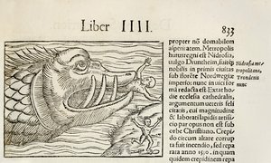 吞食人类的巨鲸，出自 1550 年版塞巴斯蒂安·芒斯特 (Sebastian Munster) 的《宇宙志》（木刻版） 作者 塞巴斯蒂安·芒斯特（Sebastian Munster）