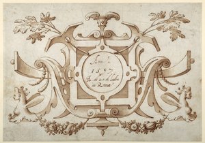 Strapwork cartouche associated with the set of his Roman Views (pen & brown ink with brown wash on paper) 作者 塞巴斯蒂安·弗朗克斯（Sebastian Vrancx）