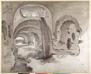 Tivoli，大力神维克多神庙下的Cryptoporticus（纸上水墨笔墨） 作者 塞巴斯蒂安·弗朗克斯（Sebastian Vrancx）