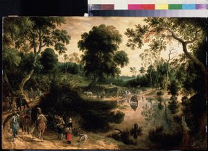 在军队护送下旅行。塞巴斯蒂安-弗兰克斯（1574-1647 年）的画作。木板油画，38.5 x 59 厘米，约 1610 年。弗拉芒艺术，巴洛克艺术。莫斯科普希金美术博物馆。 作者 塞巴斯蒂安·弗朗克斯（Sebastian Vrancx）