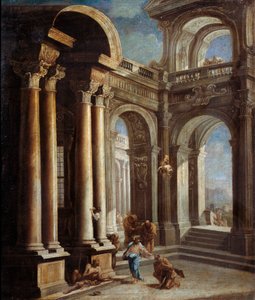 治愈耶利哥的瞎子》（The Healing of Blind Man of Jericho）。   作者 塞巴斯蒂亚诺·里奇（Sebastiano Ricci）