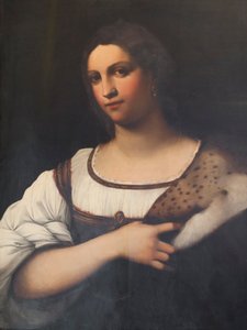妇女肖像，或福尔纳里娜（油画板） 作者 塞巴斯蒂亚诺·德尔（c.1485-1547）皮翁博
