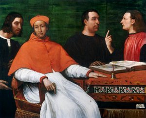 红衣主教Bandinello Sauli，他的秘书和两位地理学家，1516年