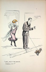 夫妇等待狗完成它的工作，约1921年（彩色平版印刷）。 作者 塞姆