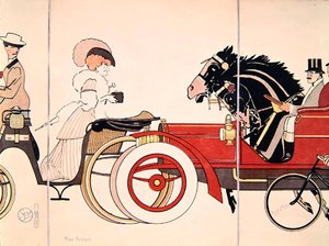 科达克小姐"，塞姆描绘法国社会生活的对开画册中的插图，约1910年（彩色平印）。 作者 塞姆