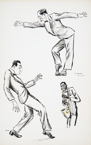 两位身着黑色领带的绅士从La Danse Havas那里演奏萨克斯管，来自White Bottoms，pub。 1927年（彩色印刷版），来自White Bottoms，pub。 1927年（色块打印） 作者 塞姆