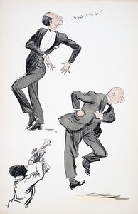 两名男子穿着西装跳舞而一名音乐家演奏小号，来自White Bottoms，酒吧。 1927年（色块打印） 作者 塞姆