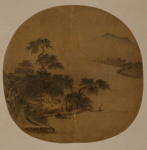 河畔退隐，约 1250 年（绢本水墨和彩色） 作者 森霞