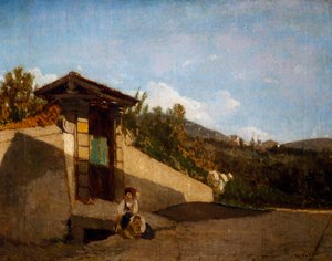 托斯卡纳别墅的门廊，约1861年（布面油画 作者 Serafino de Tivoli