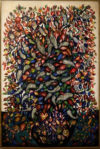 花和水果，约1920年（布面油画） 作者 塞拉芬·路易斯